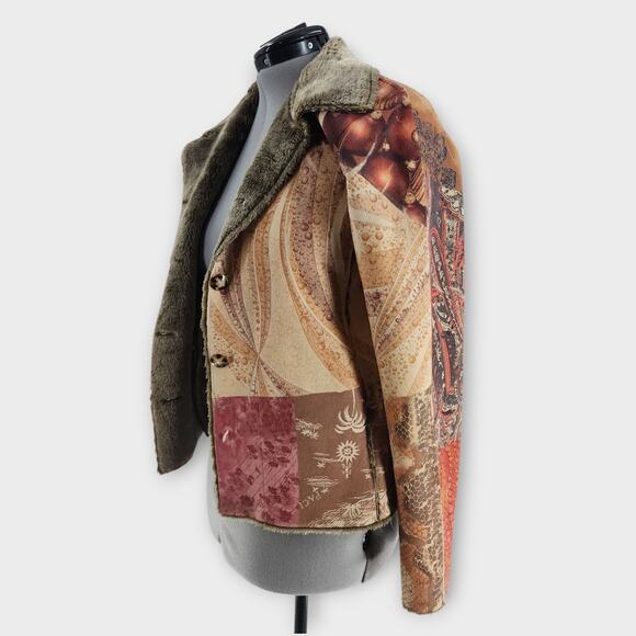 Weavz Suede Jacket Women's S Patchwork Button Down Faux Fur Lined Boho VTG Flaw - Picture 4 of 10
